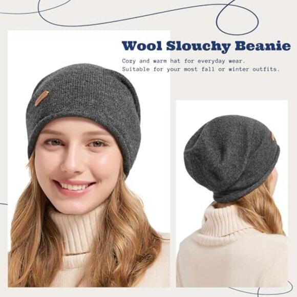 Merino Wool Slouchy Beanie Unisex Winter Hat Warm Skull Cap Minimal Chic main image 5